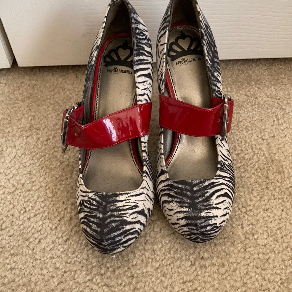 Fergalicious Zebra Print Ankle Strap Pumps